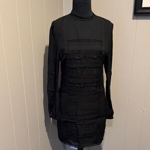 B35 Cynthia Steffe Women’s 2 Black Long Sleeve Shirt Midi Fitted Pleated Dress